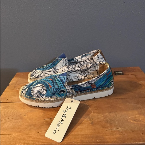 Joy & Mario Shoes - Joy & Mario Fun Blue Patterned Slip-On Espadrilles for Women